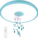 Sky Blue Waterproof LED Ceiling Light Fixture,Music Ceiling Lamp,with Bluetooth Speaker,11Inch 18W, 2700K-6500K Dimmable RGB Color Changing Light with Remote Control,Suitable for Boys' Room
