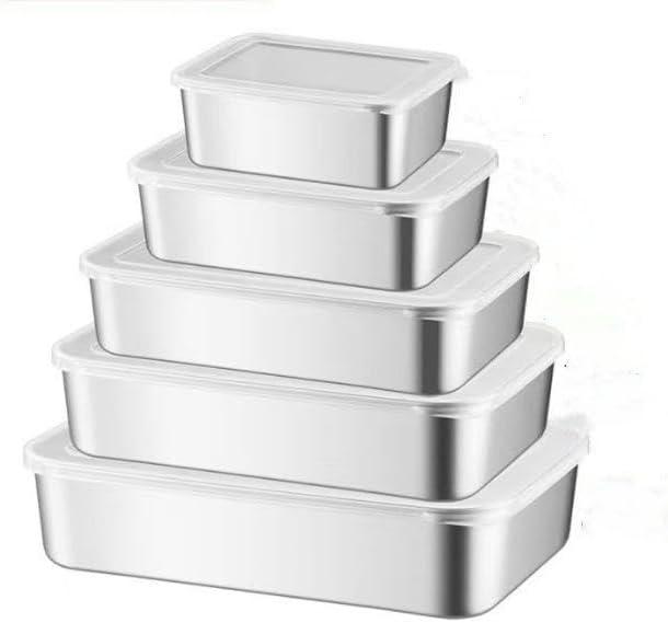 5 pack Stainless Steel Food Storage Containers Metal Food Lunch Box Stackable Bento Box with Lid for Kitchen Travelnic and Camping Tableware