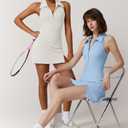 QINSEN Womens Zip Front Tennis Dress Polo Collar Racer Back Workout Golf Dresses Build in Shorts with Pockets (Blue, S)