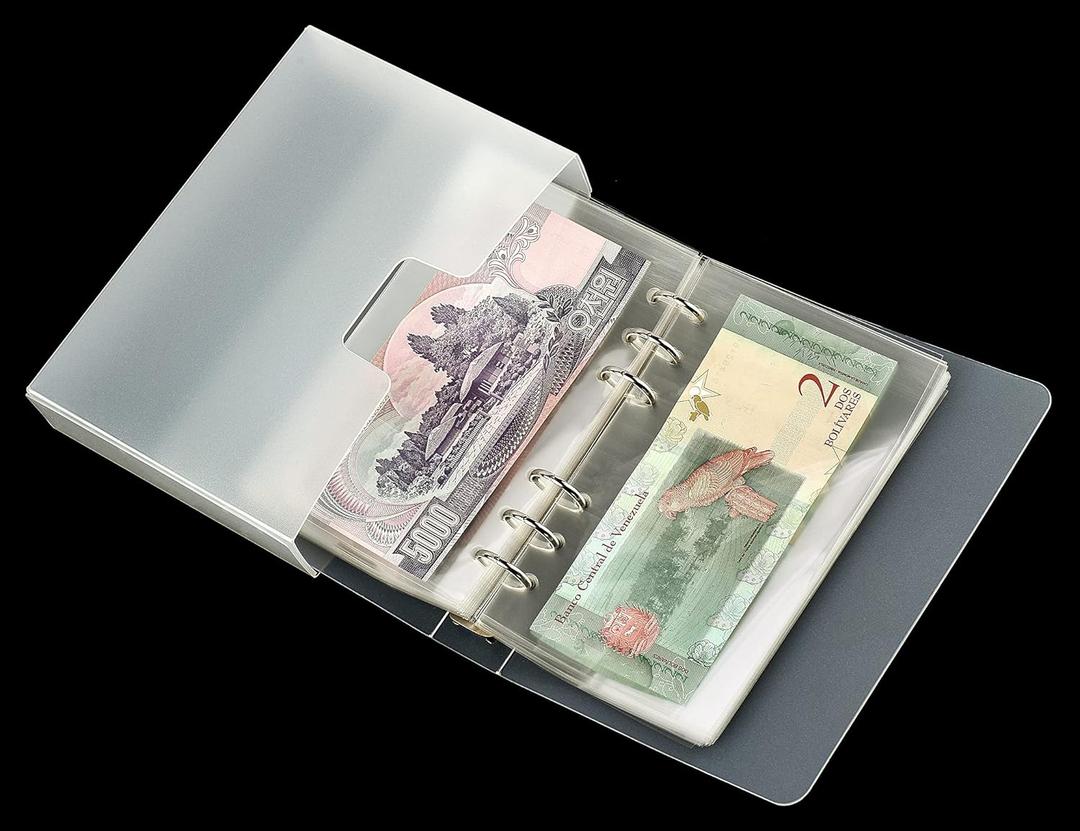 Ettonsun Thickened 100 Pocket Dollar Bill Holders for Collectors Paper Money Currency Storage Album Holder Collection Book Banknote Stamp Collecting Supplies, Small Size for Travel