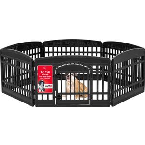 IRIS USA 24" 6-Panel Pet Dog Puppy Playpen with Door, for Puppy Small Dogs Keep Pets Secure Easy Assemble Easy Storing Customizable Non-Skid Rubber Feet, Foldable, Black