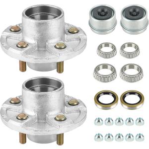 Youxmoto Galvanized Trailer Idler Hub kit, 5 on 4.5 for 3500 lbs Trailer Axle, 5x4.5 Trailer Hub Assembly, Set of 2, with Bearing, Grease Seal Grease Cap, (Fits 1-1/16'' to 1-3/8'' spindles)