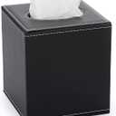 Sumnacon Square Leather Tissue Box Cover - Stylish Cube Tissue Box Holder with Magnetic Bottom, Decorative PU Tissue Box for Vanity Dresser Night Stand Table Countertop Home Office Car, Black