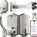 Veise VE017-H Fingerprint Smart Front Door Lock Set, App Control, 8-in-1 Keyless Entry Deadbolt with Zinc Alloy Handles, Emergency Power Port, Touchscreen Keypad, Auto Lock, Easy Install, Satin Nickel