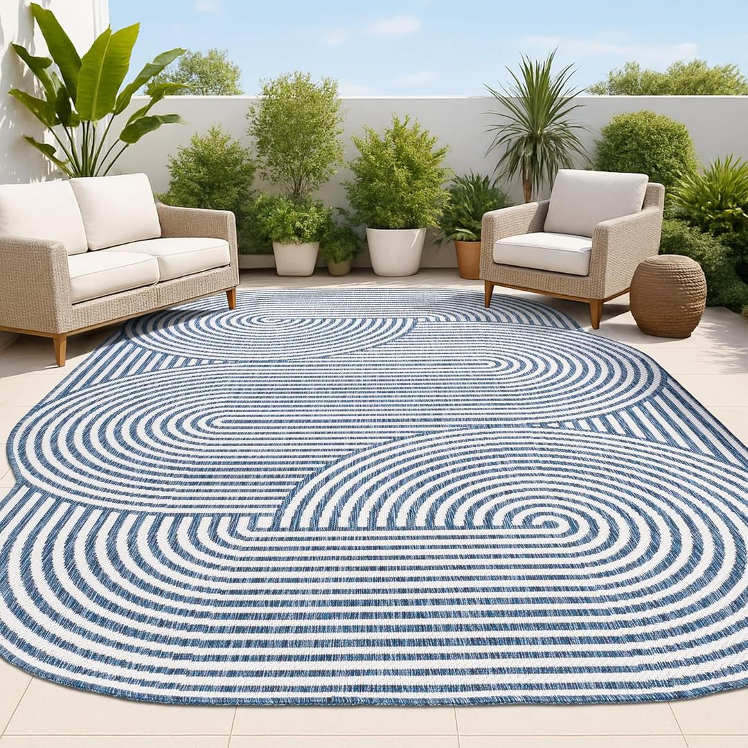 JONATHAN Y Geometric Arch Stripe Indoor Outdoor Area Rug 4X6 Cream/Navy, Margot Modern for Backyard, Patio, Porch, Easy-Cleaning, High Traffic, Pet-Friendly, Non-Shedding (SHP201C-4)