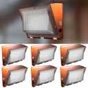 Lightdot 2 Pack 150W LED Wall Pack Lights, 100-277v Dusk to Dawn Photocell | 22500Lm(150Lm/W) 5000K IP65 Outdoor Exterior Lighting Fixture, Orange, ETL (Height:10~20ft)