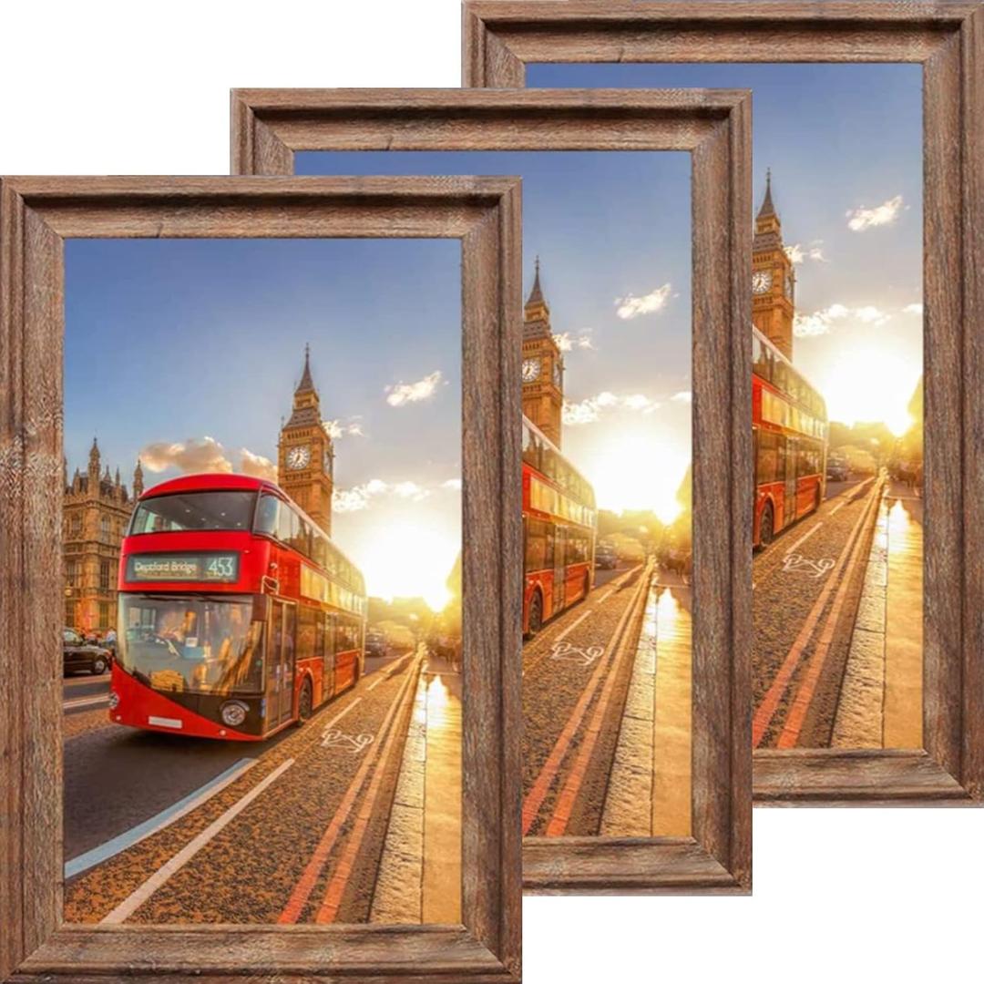 11x17 Retro Poster Frame Set of 3, Rustic 11 x 17 Picture Frame for Wall Home Decor(Horizontal/Vertical) (Brown)