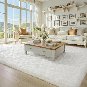 BENRON Fluffy Rugs for Living Room 5x8 Cream White, Washable Large Area Rugs for Bedroom Dining Table Office Kids Nursery Room, Washable Indoor Floor Carpets