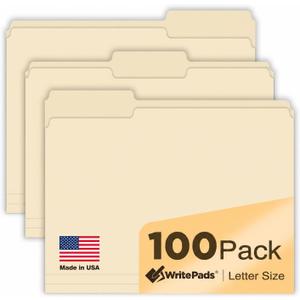Manila File Folders, 100 Pack, Letter Size, 1/3-Cut Tabs