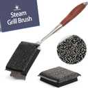 Bristle-Free Grill Brush with Steam Cleaning - Heat-Resistant Aramid Fiber Pad & 1 Replaceable Head 16 Inch Long Wood Handle- Safe for All Types Grills,Ideal Gift for Dads