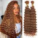 Deep Wave Curly Braiding Human Hair 100g 22 Inch Color 30 Auburn Brown Deep Water Wave Bulk Human Hair for Braiding No Weft Brazilian Virgin Deep Curly Human Hair Extensions for Boho Braids