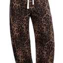 GRAPENT Barrel Jeans for Women Trendy High Waisted Pull On Wide Leg Cropped Leopard Cheetah Print Stretchy Denim Pants (Medium)