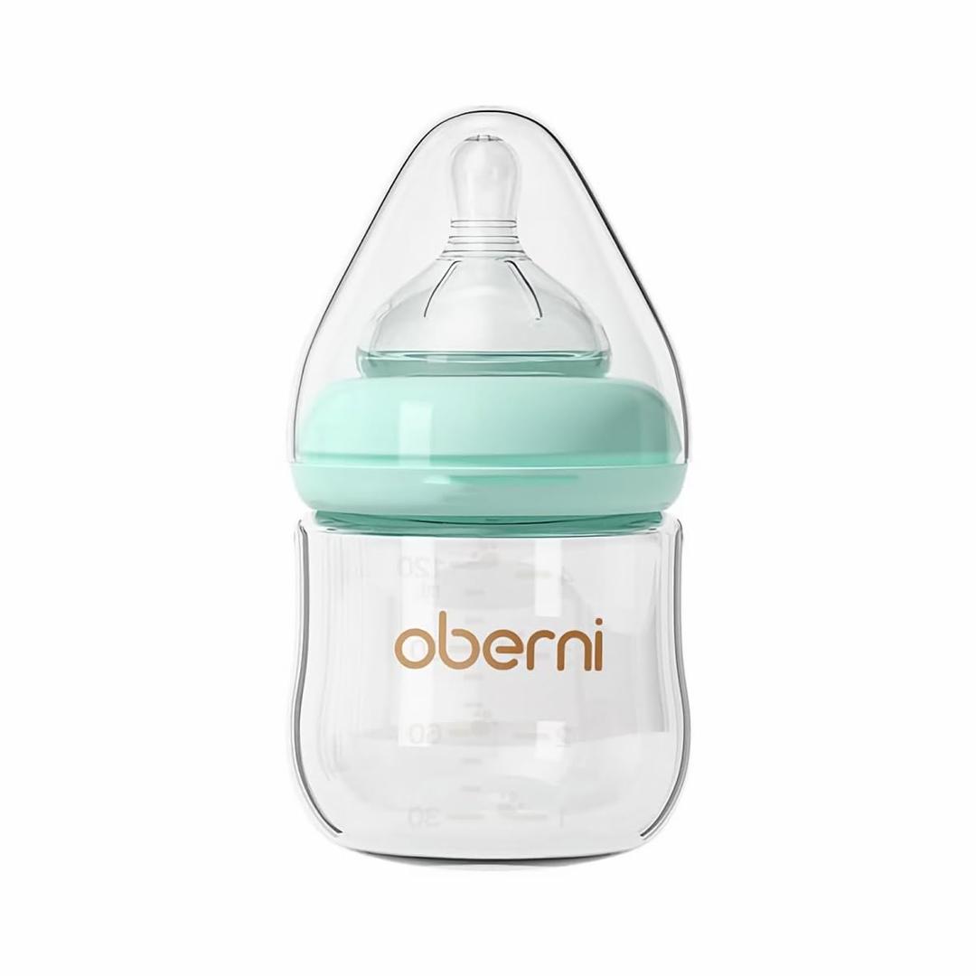 Glass Baby Bottles,Anti Colic Breastfeeding Bottle with Natural Response Nipple Size S,Wide Neck Slow Flow Baby Bottle for Baby,Newborn,Preemie 0-3 0-6 Month,BPA Free (Blue, 1 Pack, 4 Ounce)