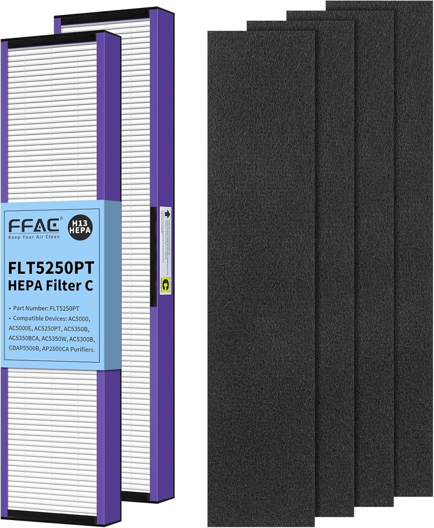 FLT5250PT Filter-C Replacement Filter Compatible with GermGuardian AC5250PT, AC5000E, AC5000, AC5350B, AC5350W, AC5350BCA, AC5300B Air Purifier, 2 Pack Pet Care HEPA + 4 Pre-Filters