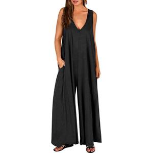 ANRABESS Women's Plus Size Cowl Neck Halter Neck Sleeveless Ruched Wide Leg Jumpsuit M