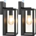 BesLowe 2-Pack Dusk to Dawn Outdoor Wall Lanterns Lights, Matte Black Waterproof Exterior Sconces with Clear Glass, Anti-Rust Outdoor Light Fixtures Outside Lights for House, Porch, Garage, Doorway