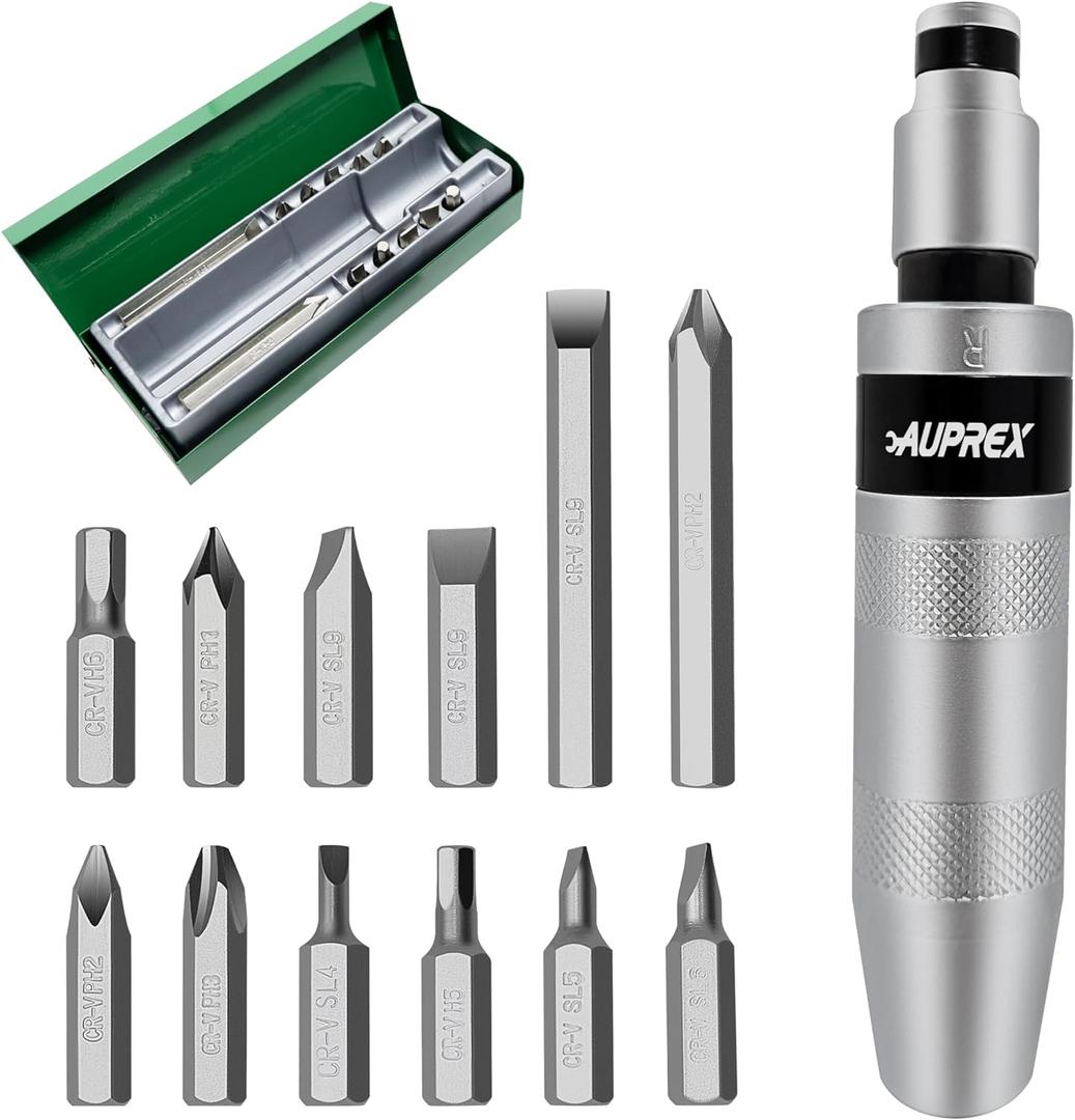 Manual Impact Screwdriver, 1/2 Reversible Hand Impact Driver Set, Hammer Screwdriver with 12-Piece CR-V Slotted, Phillips, Hexagonal Bits Set for Removing Rusted Fasteners or Frozen Bolts