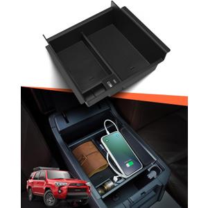 DrCarNow Upgrade for Toyota 4Runner Center Console Organizer Tray with USB Port 2010-2023 2024, Secondary Insert Storage Armrest Box ABS Black Materials for 4Runner 2010-2024 5th Gen Car Accessories