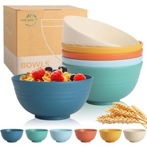 Wheat Straw Bowls, 26 OZ Cereal Bowls Set of 6, Unbreakable Salad and Soup Bowls for Kitchen, Microwave & Dishwasher Safe Bowl Set, Plastic Camping Bowl - Multi
