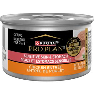 Purina Pro Plan Sensitive Skin and Sensitive Stomach Cat Food Wet Pate, Grain Free Chicken Entree - (Pack of 24) 3 oz. Cans, BB MAY 2028