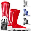 Lux Dual Grip Socks - Soccer Grip Socks for Men and Women. GripArray Performance & Comfort (One Size, Red)