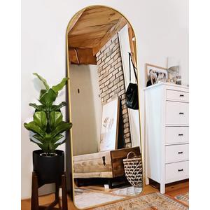Floor Mirror, Full Length Mirror with Stand, Arched Wall Mirror, Mirror Full Length, Gold Floor Mirror Freestanding, Wall Mounted Mirror for Bedroom Living Room, Gold-Round