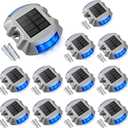 VOLISUN Solar Deck Lights Driveway Dock Lights, 12-Pack Led IP68 Waterproof Outdoor Warning Step Lights for Driveway Sidewalk Garden Pathway Yard (Blue, Auto On/Off)