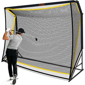 Golf Hitting Net with Extra Striking Net, 10x7 FT Heavy Duty Golf Practice Net for Real Golf Balls, 7-Ply Netting with Stable Alloy Frame for Backyard, Garage, Indoor & Outdoor Practice for Golfers