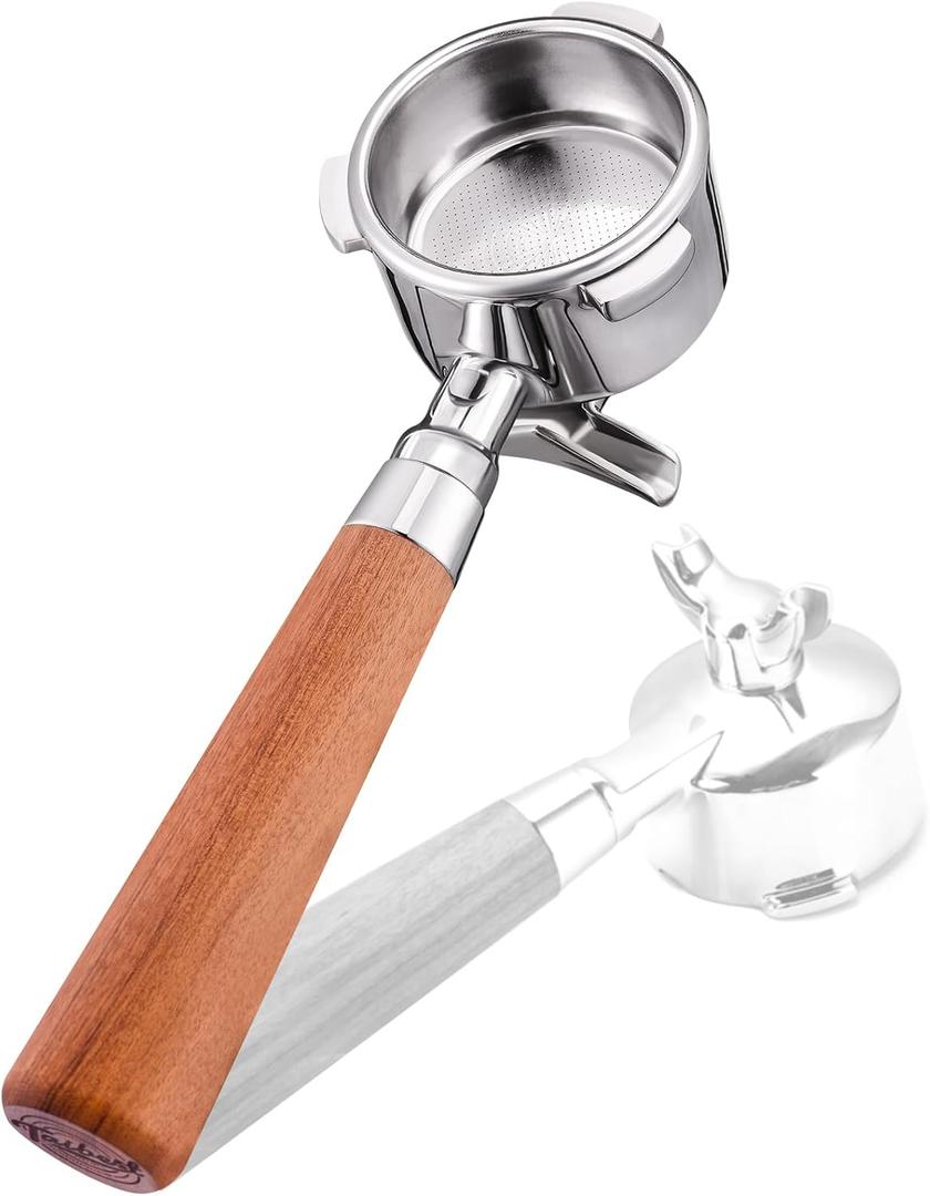 51mm Triple Ear Portafilter for DeLonghi EC680/ EC685/ EC885 - Stainless Steel Dual Spout Handle with Precision Basket, Siam Rosewood Grip