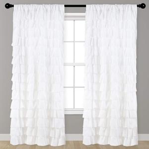 Kotile White Ruffle Curtain 84 Inches Long 1 Panel Gypsy Layered Ruffled Curtain for Living Room, Rod Pocket Light Filtering Privacy Shabby Chic White Ruffle Window Curtain Panel, W52 x L84 Inch