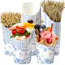 Tioncy 250 Pcs Charcuterie Cups with Cocktail Picks Sets, Bridal Shower Decoration 50 Charcuterie Cups with 200 Sticks for Wedding Baby Shower Floral Boho Witch Party Decorations(Blue,Flower)