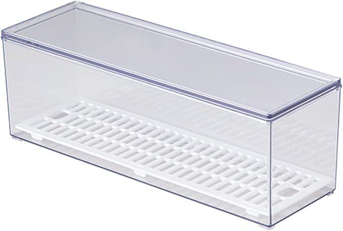 Large Transparent Flatware Tray Kitchen Drawer Organizer With Lid and Drainer - Plastic Kitchen Cutlery Tray and Utensil Storage Container with Cover - Dust-proof Dinnerware Holder