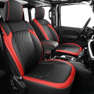 Coverado Seat Covers Fullset for Jeep Wrangler, Waterproof Car Seat Covers for Automotive Truck Seat Covers Custom Fit for 2018-2026 Jeep Wrangler JL 4-Door with Rear Cupholder Only Red