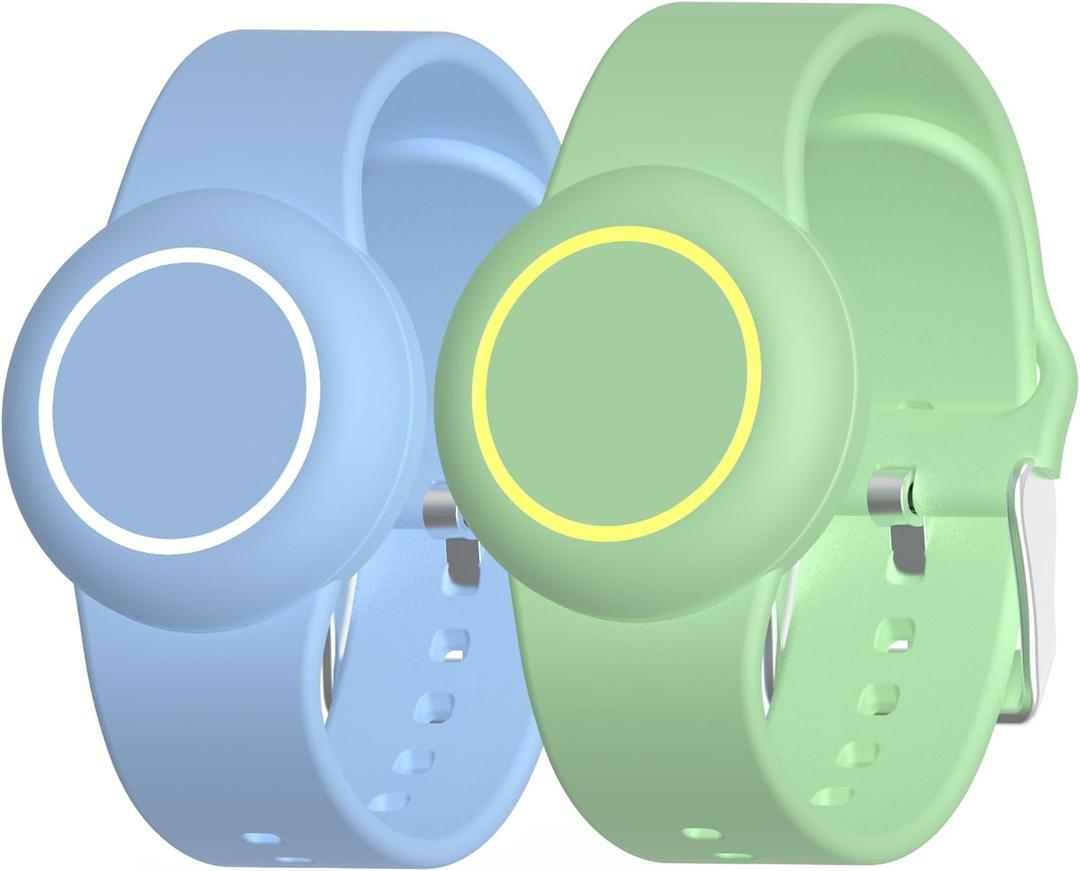 [2-Pack] Bracelet for AirTag 2nd Gen (2026) & 1st Gen, Hidden Holder for Air Tag Kids, [Full Protective Cover] [Adjustable] Anti Lost Wristband for Child, Boys, and Girls (Light Blue+Green)
