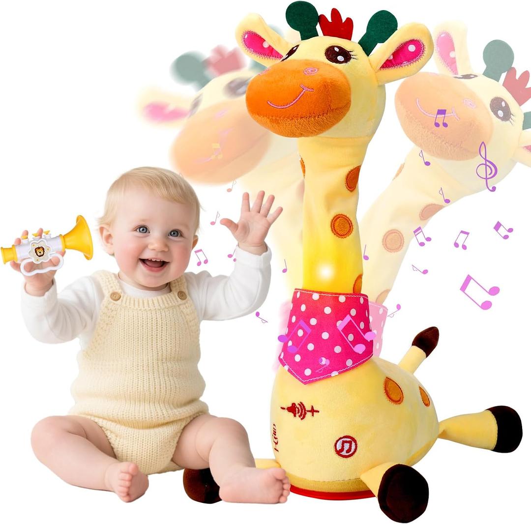 Vodolo Talking Singing Dancing Giraffe Toy with 60 Children's Song, Recharged Interactive Giraffe Plush Musical Baby Toys for Repeats What You Say, Tummy Time Giraffe Gifts, Toddler Stuffed Animal Toys