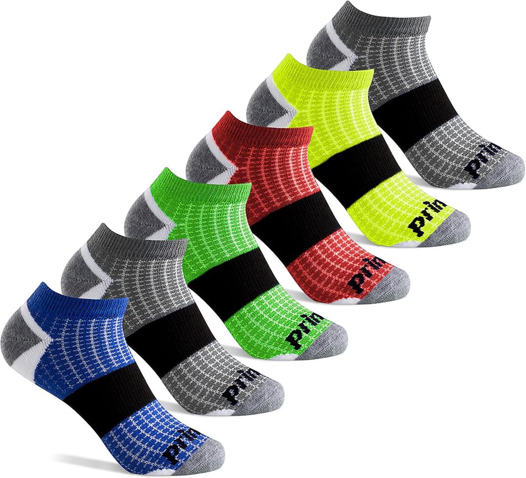 Prince Boys' Low Cut Athletic Socks with Cushion for Active Kids (6 Pair Pack) (Medium, Assorted)