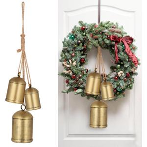 Forwe Christmas Bells Vintage Gold Brass Bells on Jute Rope Rustic Christmas Decoration(Gold)