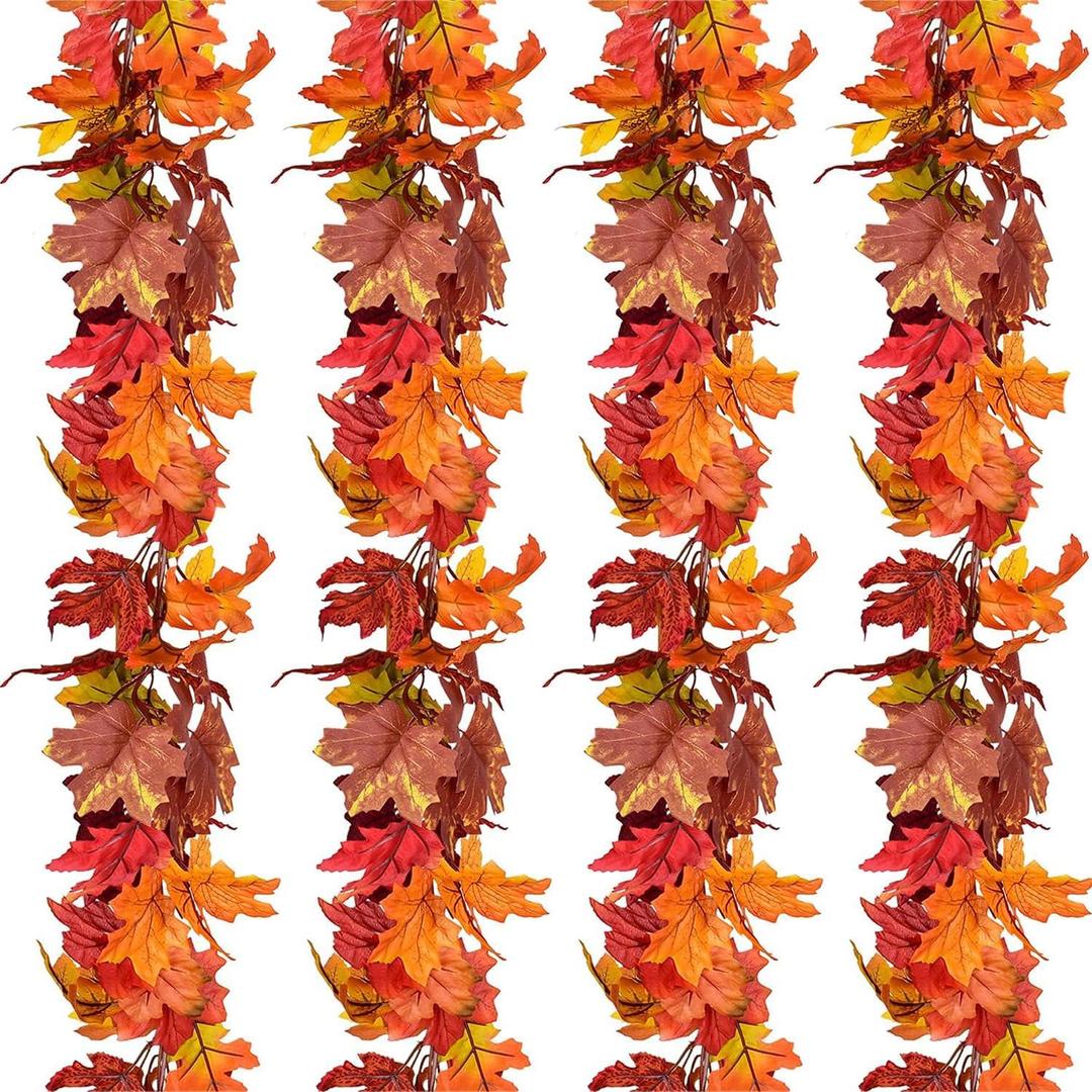 4 Pack Fall Garland Maple Leaf, 5.9Ft/Piece Hanging Vine Artificial Autumn Foliage Garland Decor for Home Thanksgiving Halloween Party Christmas Decorations