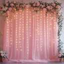 Patioman 10x8ft Pink Tulle Backdrop Curtain with String Lights, Wrinkle-Free Sheer Wedding Backdrop for Birthday Parties, Baby Showers, Bridal Showers, Photo Shoots and Home Decorations, Pink