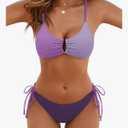 Blooming Jelly Womens Sexy 2 Piece Bikini Sets Cheeky High Cut Bathing Suit Color Block Textured U-Wire Swimsuits 2026. M