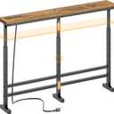 YATINEY 39.4" Console Table with Adjustable Height (27.6"-35.4") and Power Outlet, Skinny Behind Couch Table, Narrow Long Sofa Table for Living Room, Hallway, Entryway, Rustic Brown and Black CT33UBR, 39.4"L x 5.9"W x 27.6"-35.4"H