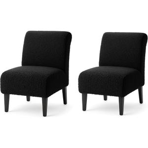 Teddy Wool Armless Accent Chair Cover Heavy-duty Soft Plush Armless Chair Slipcover Accent Chairs Covers without Arms Warm Fuzzy Slipper Chairs Slipcover for Living Room/Bedroom/Hotel Dcor (Black, 2)