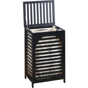 Laundry Hamper with Lid,Bamboo Large Waterproof Clothes Laundry Basket,Removable Washing Bags with Handles,clothes basket (Black)