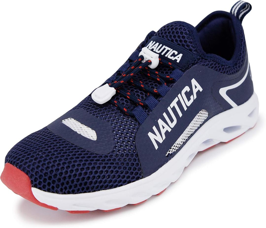 Nautica Men's Water Shoes Jogging Quick Dry Pool Sports Sneaker (7, Navy/White/Red)