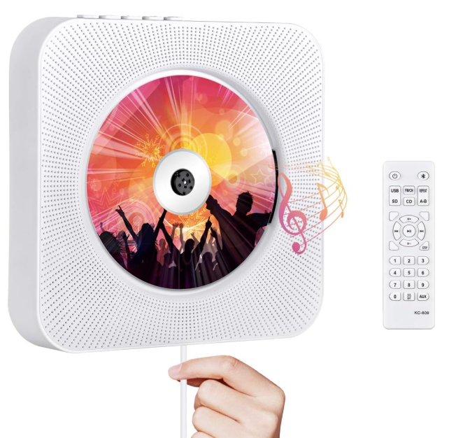 Portable CD Player with Bluetooth, Qoosea Wall Mountable CD Players Music Player Home Audio Boombox with Remote Control FM Radio Builtin HiFi Speakers LCD Display MP3 Headphone Jack AUX Input Output