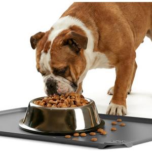 ESTHELLO Waterproof Pet Feeding Mats - Advanced Silicone Dog Food Mat Easy to Clean for Dog & Cat Bowls, 19''X12'' Premium Gray