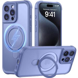 MOCCA Design for iPhone 15 Pro Case with Magnetic Invisible Stand [Full Camera Protection] [Compatible with Magsafe] Military Drop Shockproof Translucent Matte Phone Case Cover 6.1",Lavender Grey
