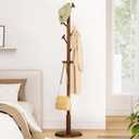 Solid Wood Coat Rack Freestanding Coat Tree with 10 Hooks for Bedroom, Livingroom, Entryway, Sturdy Coat Hanger Stand for Hats, Coats, Scarves, Handbags, Purses (Walnut Brown)