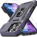 DEERLAMN Case for iPhone 16 Pro with Slide Camera Cover+Screen Protector(2 Packs), Rotated Ring Kickstand Military Grade Shockproof Protective Cover-Deep Purple