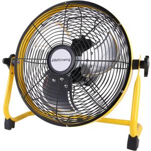 12" Battery Operated Fan, 15000mAh Rechargeable Floor Fan with Metal Blades, Outdoor Cordless Fan for Camping, Travel, Home, and Emergency Use, Long-Lasting Runtime (12 inch Yellow)